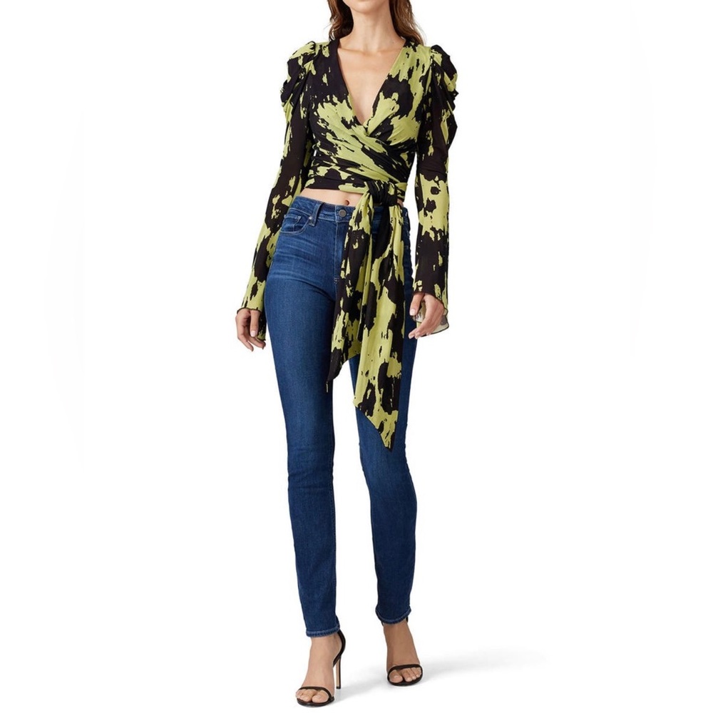 Diane von Furstenberg | Kayleigh Wrap Top | Green & Black Print | Size L